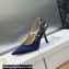 Dior Heel 9.5cm J'Adior Slingback Pumps in Dark Blue Embroidered Satin and Cotton 2024