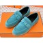 Hermes Faubourg loafer in suede goatskin bleu pinède with signature "H" detail 2024