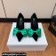 Balmain Heel 9.5cm Velvet Clara stilettos Pumps with Large satin bow Black/Green 2024