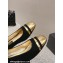 Chanel Heel 5cm CC Logo Black Suede and Gold Leather Pumps 2024