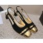 Chanel Heel 5cm CC Logo Black Suede and Gold Leather Slingbacks 2024