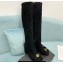 Versace Heel 10.5cm Gianni Ribbon Knee-High Boots Leather Suede Black 2024