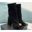 Versace Heel 10.5cm Gianni Ribbon Ankle Boots Leather Suede Black 2024