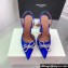 Amina Muaddi Heel 9.5cm Rosie Sling Satin Blue with Crystal embellished bow accessory