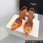 Amina Muaddi Heel 9.5cm Begum Sling Satin Orange with Starbust embellished brooch