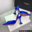 Amina Muaddi Heel 9.5cm Rosie Sling Satin Blue with Crystal embellished bow accessory
