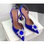 Amina Muaddi Heel 9.5cm Begum Sling Satin Blue with Starbust embellished brooch