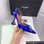 Amina Muaddi Heel 9.5cm Rosie Sling Satin Blue with Crystal embellished bow accessory
