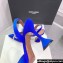 Amina Muaddi Heel 9.5cm Rosie Sling Satin Blue with Crystal embellished bow accessory