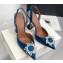 Amina Muaddi Heel 9.5cm Begum Sling Satin Blue with Starbust embellished brooch