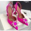 Amina Muaddi Heel 9.5cm Begum Sling Satin Fuchsia with Starbust embellished brooch