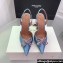 Amina Muaddi Heel 9.5cm Rosie Sling Satin Light Blue with Crystal embellished bow accessory