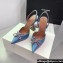 Amina Muaddi Heel 9.5cm Rosie Sling Satin Light Blue with Crystal embellished bow accessory