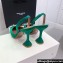 Amina Muaddi Heel 9.5cm Rosie Sling Satin Green with Crystal embellished bow accessory