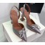 Amina Muaddi Heel 9.5cm Rosie Sling Satin Gray with Crystal embellished bow accessory