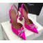 Amina Muaddi Heel 9.5cm Rosie Sling Satin Fuchsia with Crystal embellished bow accessory
