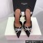 Amina Muaddi Heel 9.5cm Rosie Sling Satin Black with Crystal embellished bow accessory