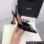 Amina Muaddi Heel 9.5cm Rosie Sling Satin Black with Crystal embellished bow accessory