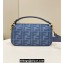 Fendi Medium Baguette bag in Blue canvas with FF embroidery