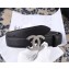 Chanel Width 3cm Leather Belt Black with Silver CC Logo