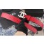 Chanel Width 3.5cm Leather Belt Red/Black with Silver CC Logo