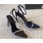 Saint Laurent Heel 10cm Gloria sandals in crepe satin with rhinestones 720656 Black 2024
