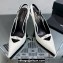 Saint Laurent Heel 10.5cm Luna 105 crystal-buckle patent leather slingback pumps White 2024