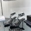 Saint Laurent Heel 8.5cm/11.5cm Gippy Satine Crystal Embellished Sandals Black/Silver 2024
