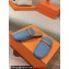 Hermes Groupie mules in denim Blue and calfskin with miniature permabrass-plated Paris buckle