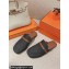 Hermes Groupie mules in denim Black and calfskin with miniature permabrass-plated Paris buckle