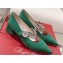 Roger Vivier Heel 4.5cm Bouquet Flower Babies Pumps in Satin Green 2024