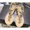 Chanel Heel 3cm Lambskin Crystal and Pearl Thong Sandals Beige 2024