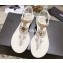 Chanel Heel 3cm Lambskin Crystal and Pearl Thong Sandals White 2024