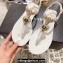 Chanel Heel 3cm Lambskin Crystal and Pearl Thong Sandals White 2024