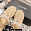 Chanel Heel 3cm Lambskin CC Logo and Pearl Thong Sandals Beige 2024