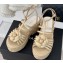 Chanel Lambskin tubular Platform Sandals with Ankle Strap and Camellia Beige 2024