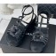 Chanel Lambskin tubular Platform Sandals with Ankle Strap and Camellia Black 2024
