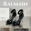 Balamin Heel 9.5cm Uma Shearling and Pearl Sandals Black 2024