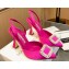 Manolo Blahnik Heel 9cm Prietasli Crystal and Pearl Buckle Satin Slingback Pumps Fuchsia