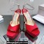 Jimmy Choo Platform 125 Saeda Sandals Satin Red with Crystal Embellishment 2024