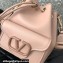 Valentino Locò Bucket Bag In Calfskin Leather Nude With Enamel Tone-On-Tone Vlogo Signature 2024