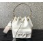 Valentino Locò Bucket Bag In Calfskin Leather White With Enamel Tone-On-Tone Vlogo Signature 2024