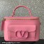 Valentino Mini Locò Handbag In Calfskin Leather Pink With Enamel Tone-On-Tone Vlogo Signature 2024