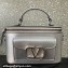 Valentino Mini Locò Handbag In Calfskin Leather Silver With Enamel Tone-On-Tone Vlogo Signature 2024