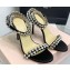 Mach & Mach Heel 9.5cm Audrey Crystal Heart Ankle Strap Sandals in Satin Black 2024