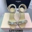 Mach & Mach Heel 9.5cm Double Crystal Bow Ankle Strap Sandals in Patent Beige 2024