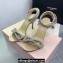 Mach & Mach Heel 9.5cm Double Crystal Bow Ankle Strap Sandals in Patent Beige 2024