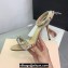 Mach & Mach Heel 9.5cm Double Crystal Bow Ankle Strap Sandals in Patent Beige 2024