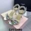 Mach & Mach Heel 9.5cm Double Crystal Bow Ankle Strap Sandals in Patent Silver 2024
