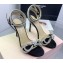 Mach & Mach Heel 9.5cm Double Crystal Bow Ankle Strap Sandals in Satin Black 2024